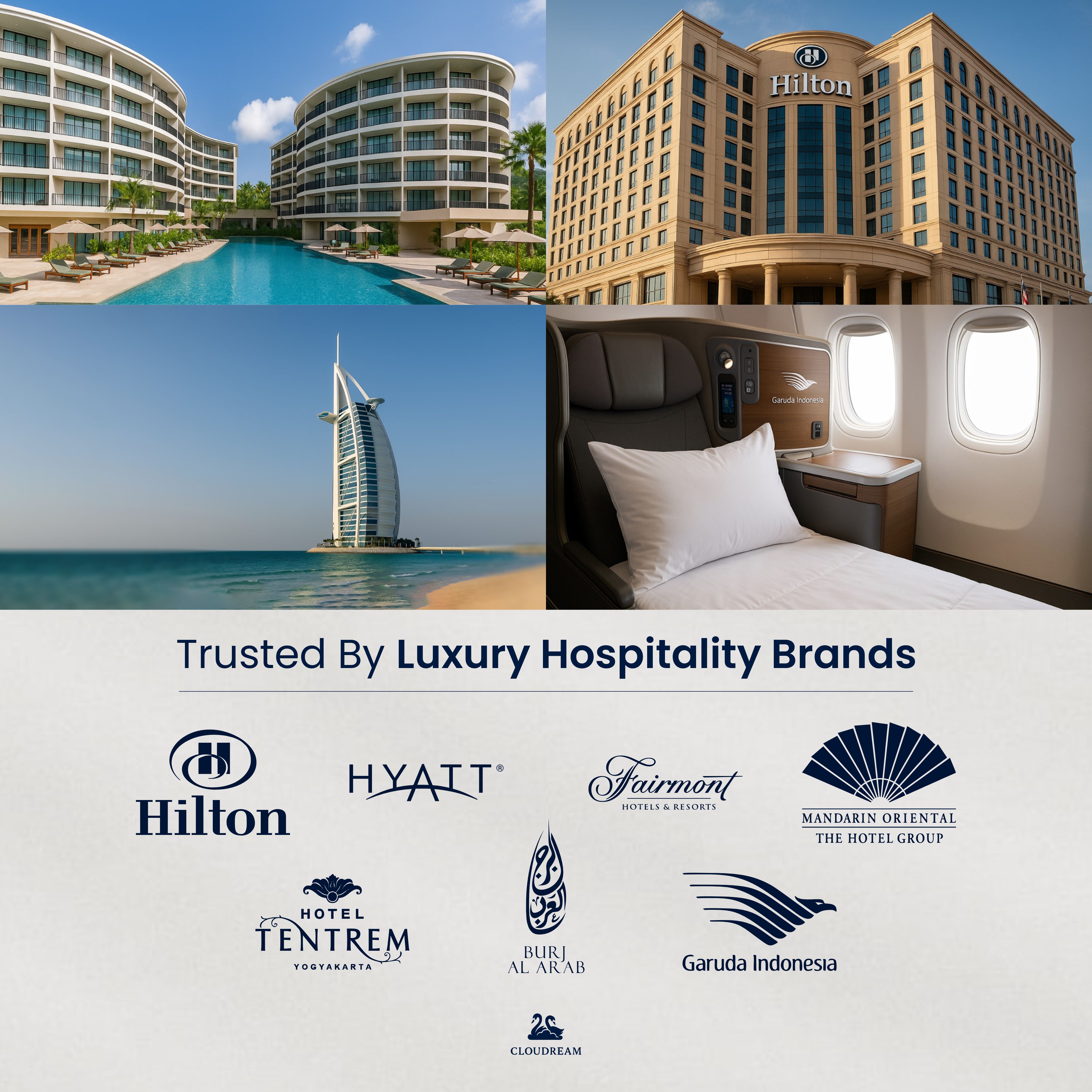 Dipercaya oleh Brand Perhotelan Mewah - Logo hotel-hotel mewah yang menggunakan produk Cloudream
