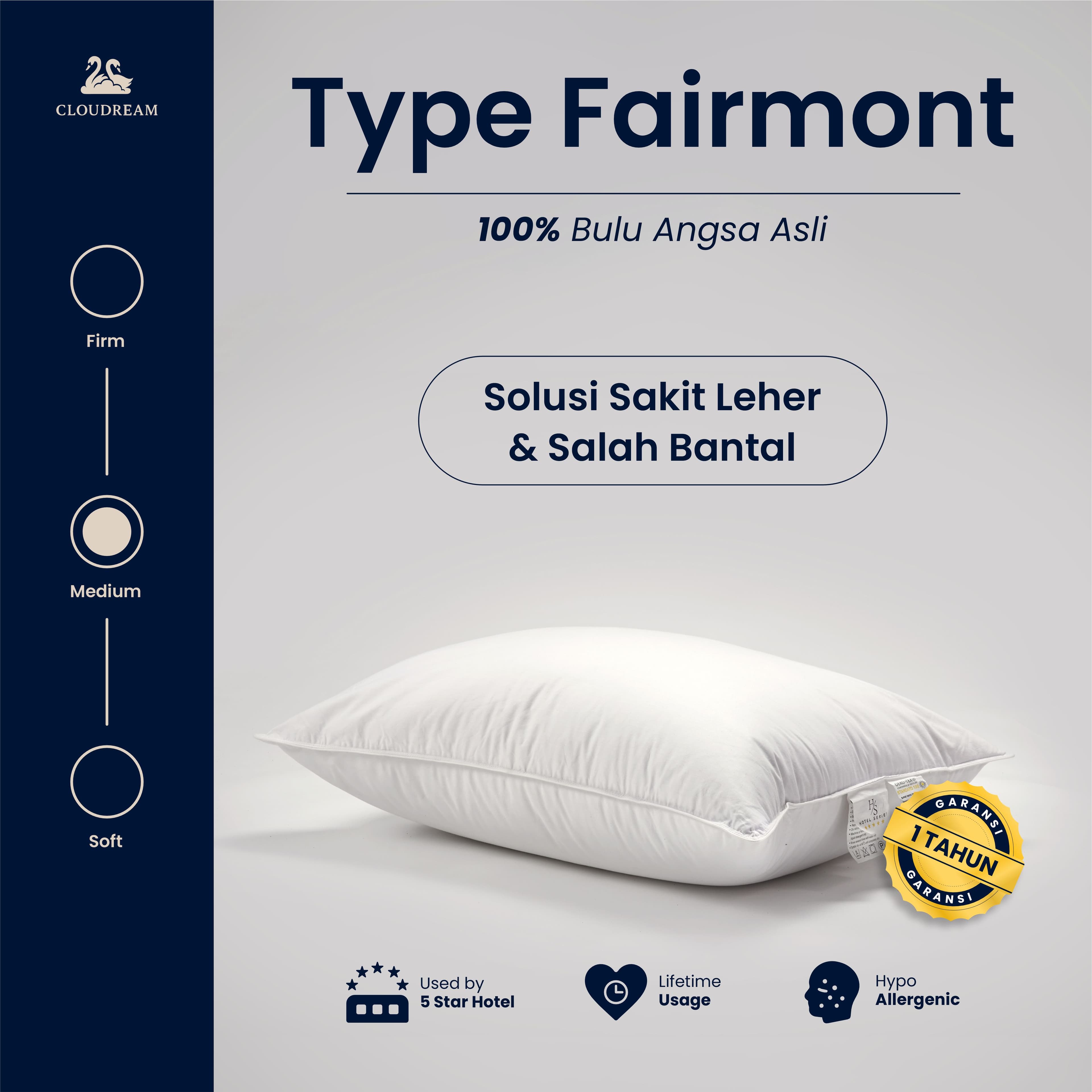Bantal Hotel Fairmont 100% Bulu Angsa Asli main view